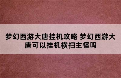 梦幻西游大唐挂机攻略 梦幻西游大唐可以挂机横扫主怪吗